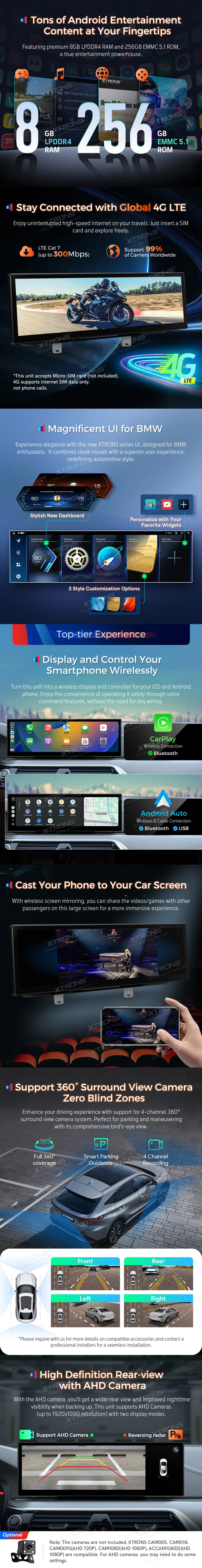 BMW 5 Series G30 G31 EVO 14.9 inch Android Screen with Wireless CarPlay, Android Auto and 4G | QLBX44FVEV3: XTRONS specification poster 3 of 6