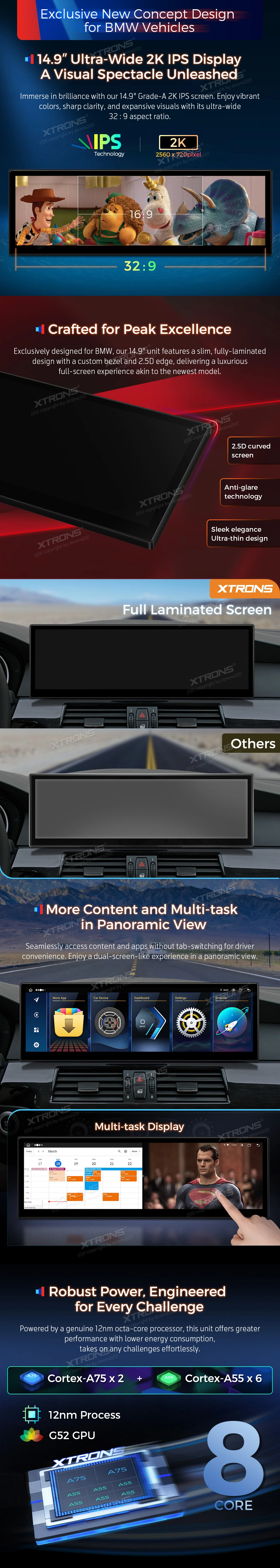 BMW 6 Series and M6 E63 E64 CCC 14.9 inch Android 14 Head Unit with Wireless CarPlay and 4G | QLBX4463CC3: XTRONS specification poster 2 of 6