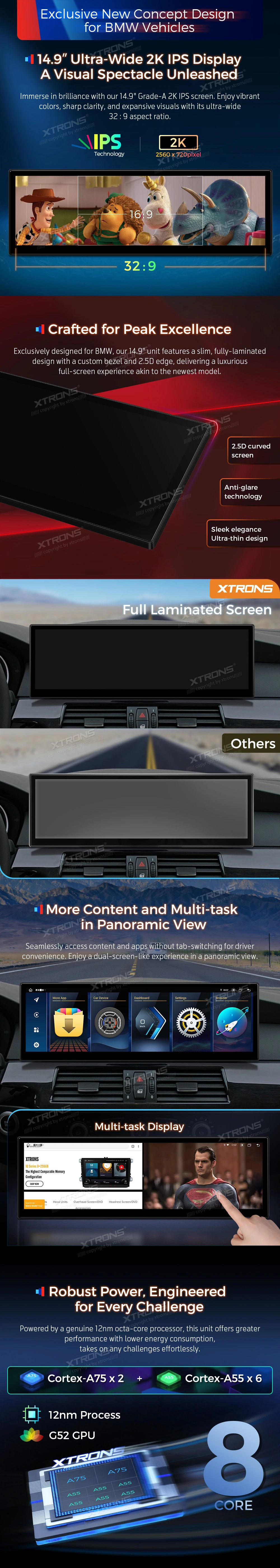 BMW 6 Series E63 E64 CCC 14.9 inch Android Screen with Wireless CarPlay, Android Auto and 4G | QLBH4463CC3: XTRONS specification poster 2 of 5