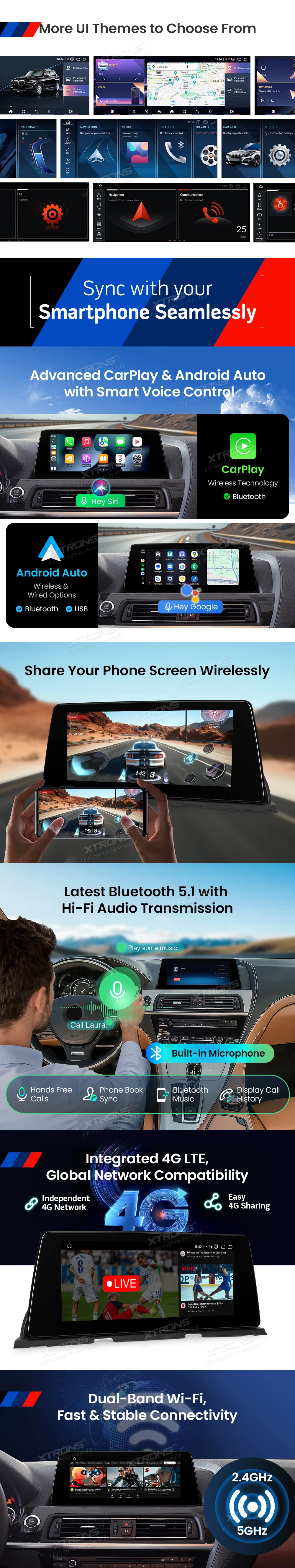 BMW 6 Series F06 F12 F13 NBT 10.25 inch Android Screen with Wireless CarPlay, Android Auto and 4G | QBBH14NB12SX: XTRONS specification poster 4 of 6