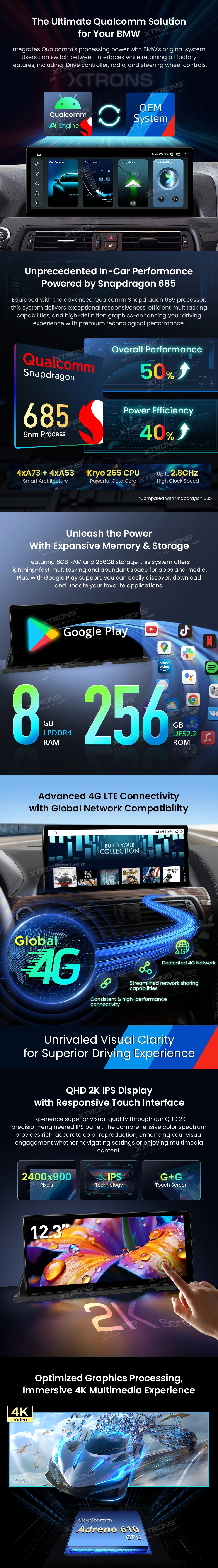 BMW 6 Series F06/F12/F13 NBT 12.3″ Android Screen with Wireless CarPlay and 4G | QWBX24NB12SX: XTRONS specification poster 2 of 6