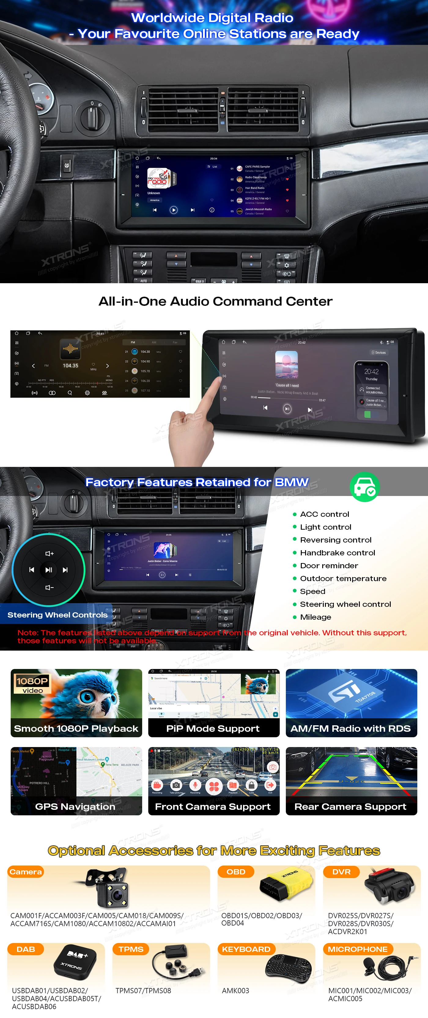 BMW E39 10.25 inch Android Head Unit with Wireless CarPlay, Android Auto and AKM DSP | IM1439BH: XTRONS specification poster 5 of 6