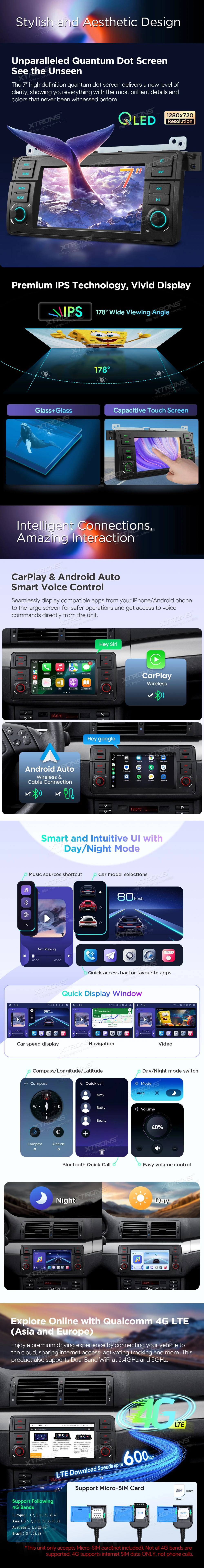 BMW E46, Rover 75 and MG ZT 7″ Android Head Unit with Wireless CarPlay, 4G and HDMI Output | IQ7446BL: XTRONS specification poster 3 of 6