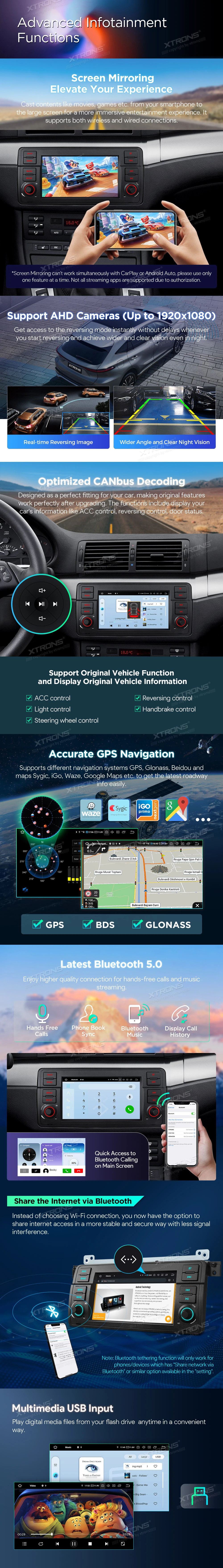 BMW E46, Rover 75 and MG ZT 7″ Android Head Unit with Wireless CarPlay, 4G and HDMI Output | IQ7446BL: XTRONS specification poster 5 of 6