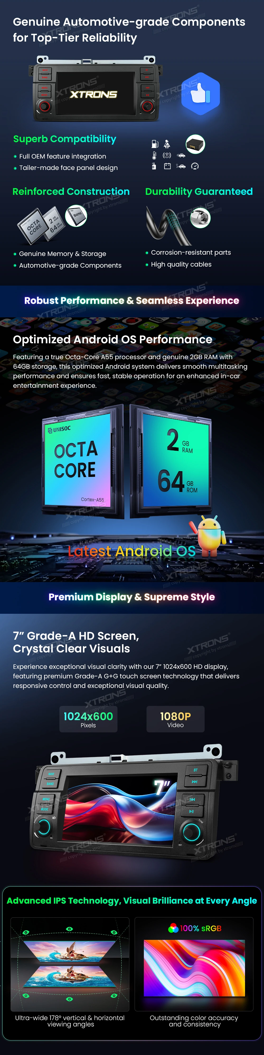 BMW E46, Rover 75 and MG ZT 7 Inch Android Head Unit with Wireless CarPlay and Android Auto | IDS7046BL: XTRONS specification poster 3 of 7