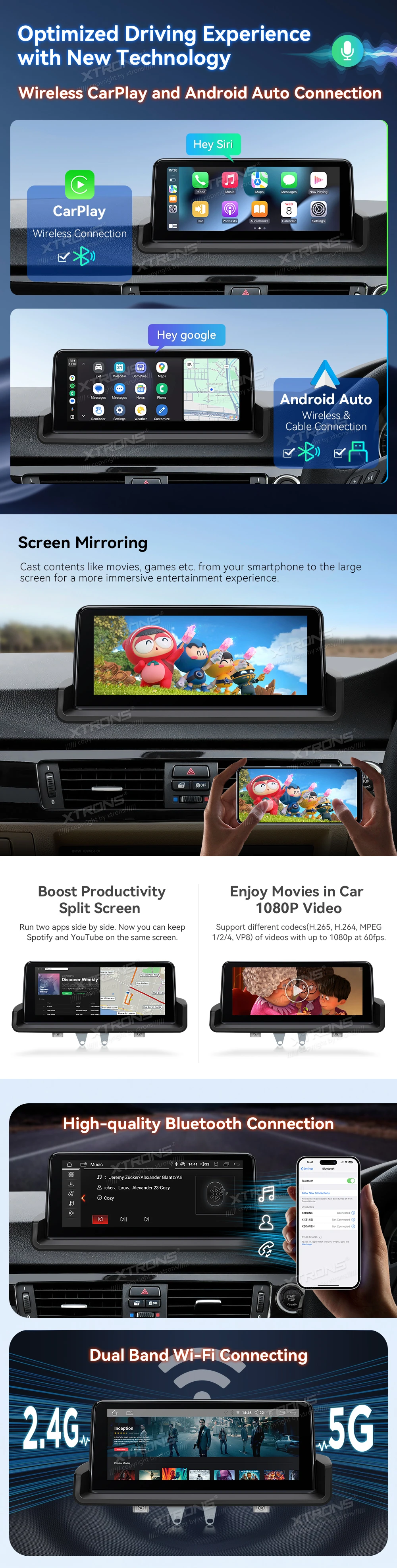 BMW E90 E91 E92 E93 10.25 inch Android Screen for Cars Without a Display, with Wireless CarPlay | QDB1090UNR: XTRONS specification poster 3 of 6