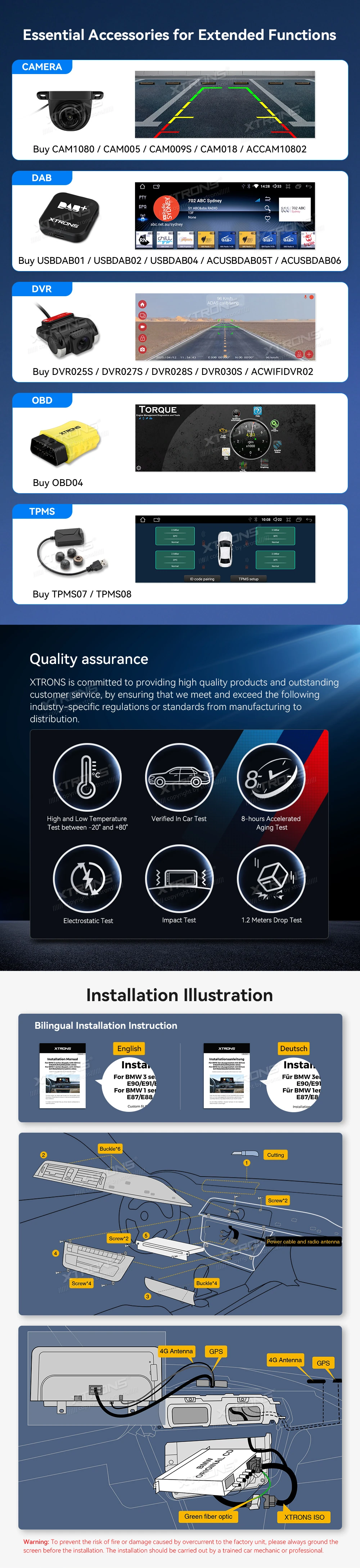 BMW E90 E91 E92 E93 10.25 inch Android Screen for Cars Without a Display, with Wireless CarPlay | QDB1090UNR: XTRONS specification poster 5 of 6