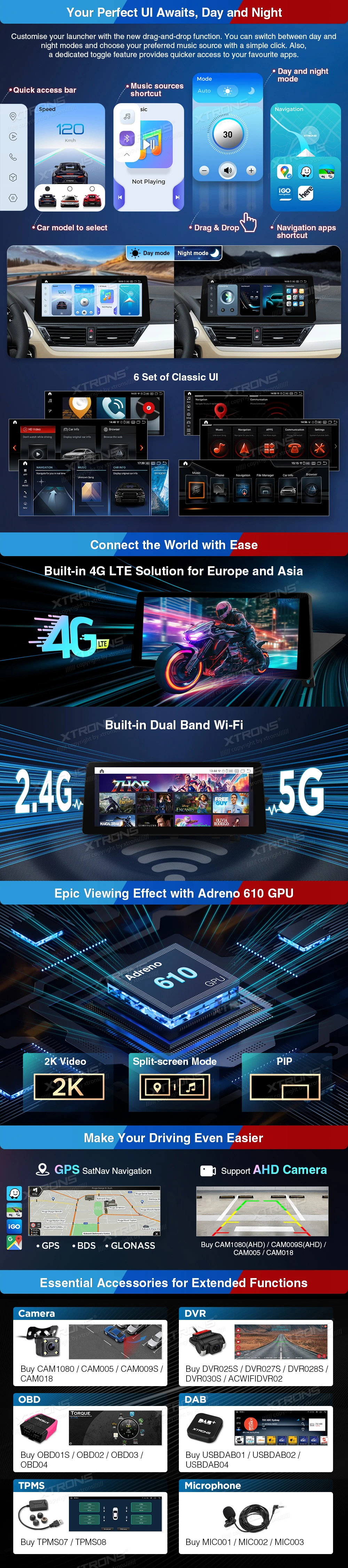 BMW X1 E84 CIC 12.3 inch Android Screen with Wireless CarPlay, Android Auto and 4G | QGB24CIB12X1: XTRONS specification poster 3 of 4
