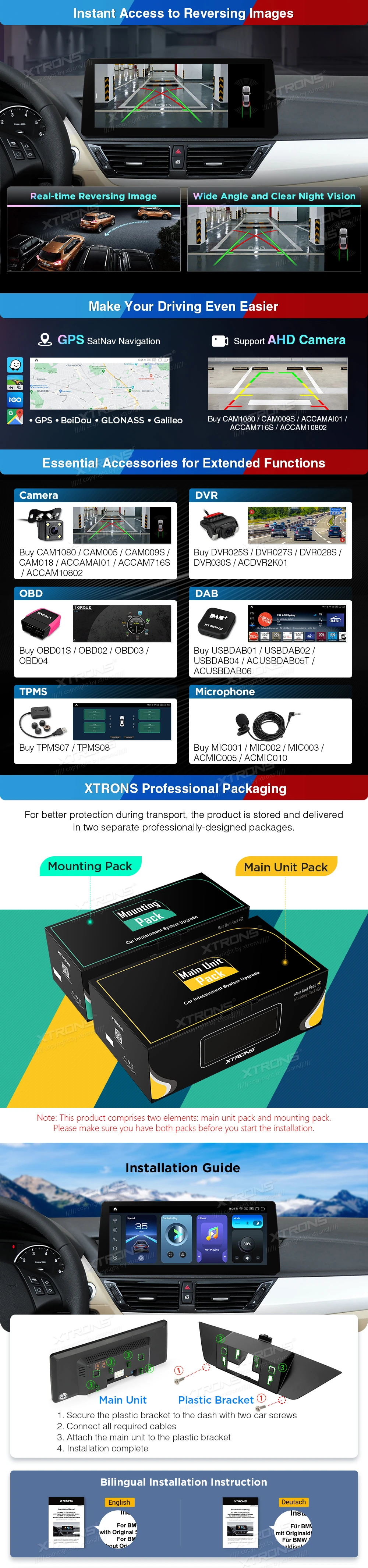 BMW X1 E84 CIC 12.3 inch Android Screen with Wireless CarPlay, Android Auto and 4G | QGBS25CIB12X1: XTRONS specification poster 5 of 6