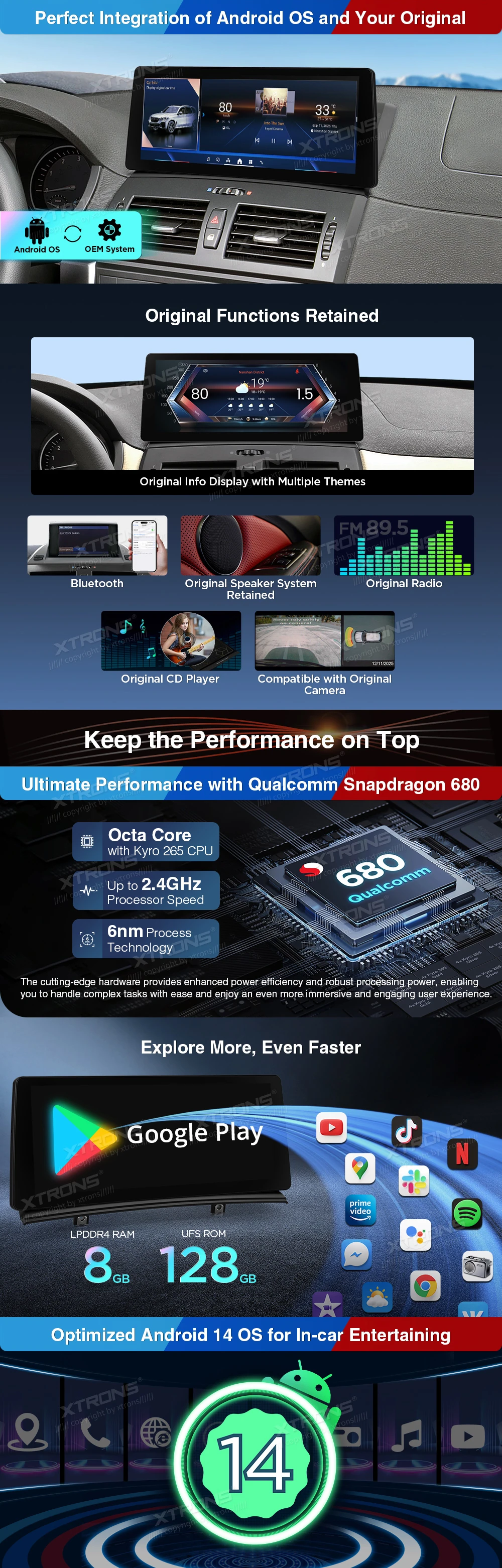 BMW X3 E83 12.3″ 2K Android Screen with Wireless CarPlay, Android Auto and 4G | QGB24X3MK: XTRONS specification poster 2 of 6