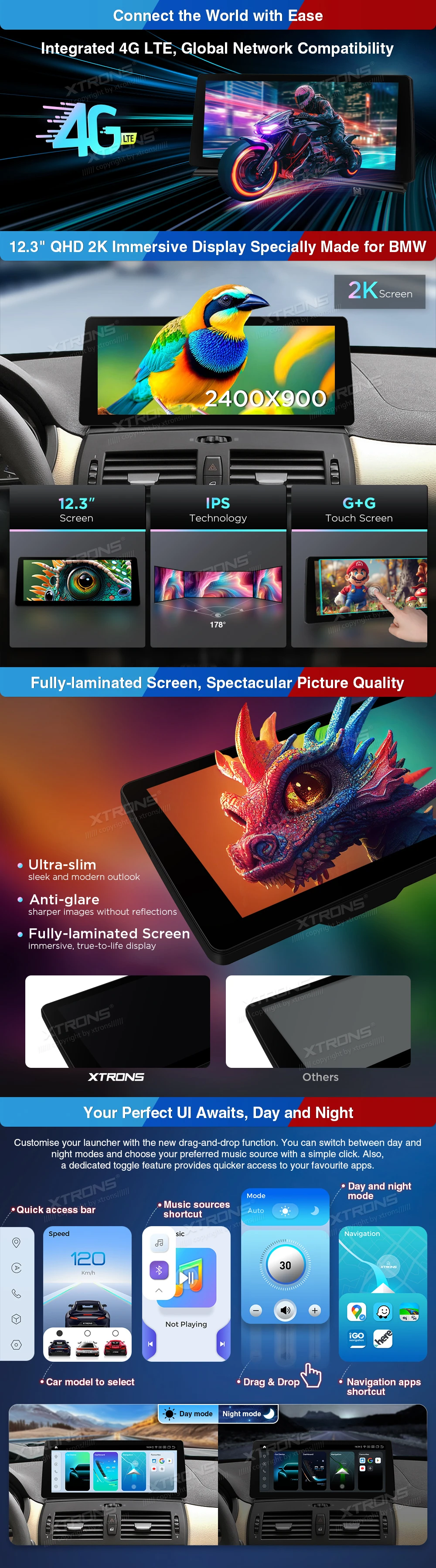 BMW X3 E83 12.3″ 2K Android Screen with Wireless CarPlay, Android Auto and 4G | QGB24X3MK: XTRONS specification poster 3 of 6