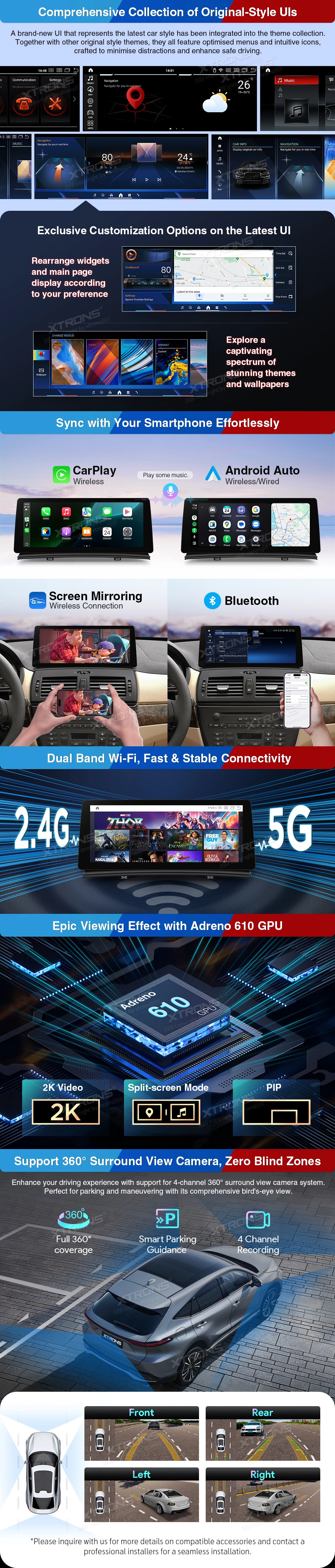 BMW X3 E83 12.3″ 2K Android Screen with Wireless CarPlay, Android Auto and 4G | QGB24X3MK: XTRONS specification poster 4 of 6