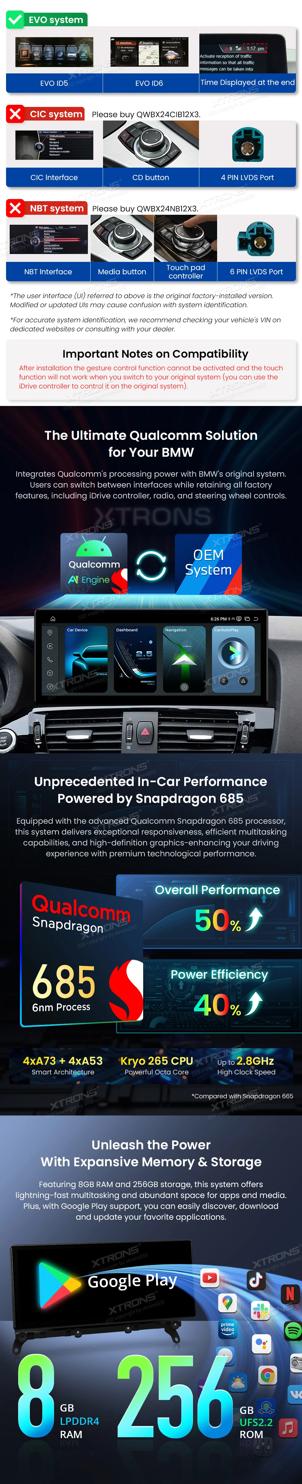 BMW X3 F25 and X4 F26 EVO 12.3 inch 2K Android Screen with Wireless CarPlay and Android Auto | QWBX24EVB12X3: XTRONS specification poster 2 of 8
