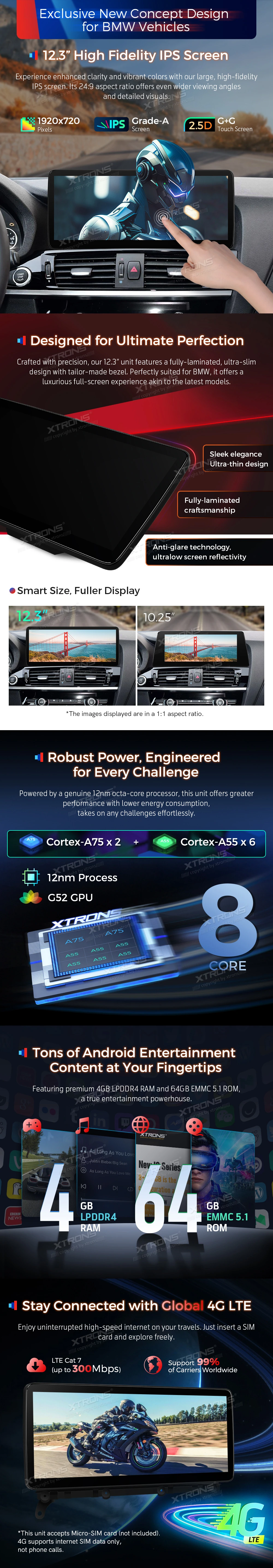 BMW X3 F25 and X4 F26 NBT EVO 12.3 inch Android Screen with Wireless CarPlay and 4G | QLB22EVB12X3: XTRONS specification poster 2 of 6