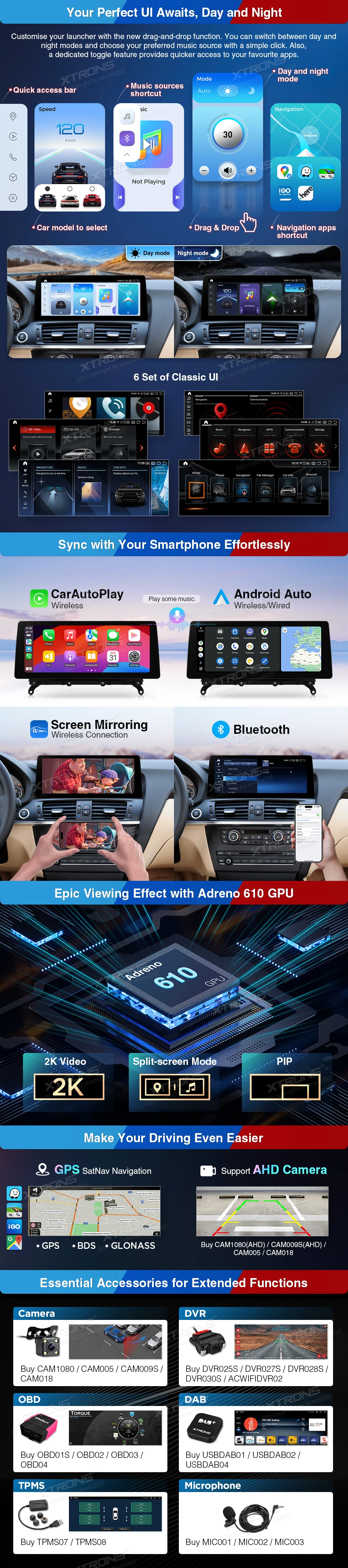BMW X3 F25 CIC 12.3 inch Android Screen with Wireless CarPlay, Android Auto and 4G | QGB24CIB12X3: XTRONS specification poster 3 of 4
