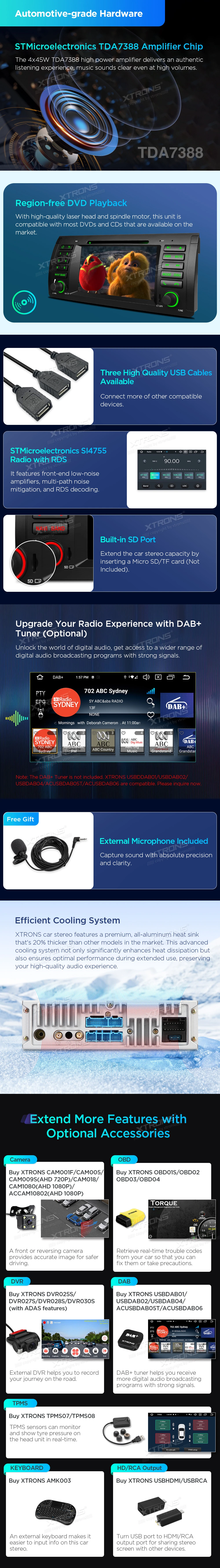 BMW X5 E53 7 inch Android Car Stereo with Wireless CarPlay, Android Auto and 4G | PX7453BGS: XTRONS specification poster 5 of 6