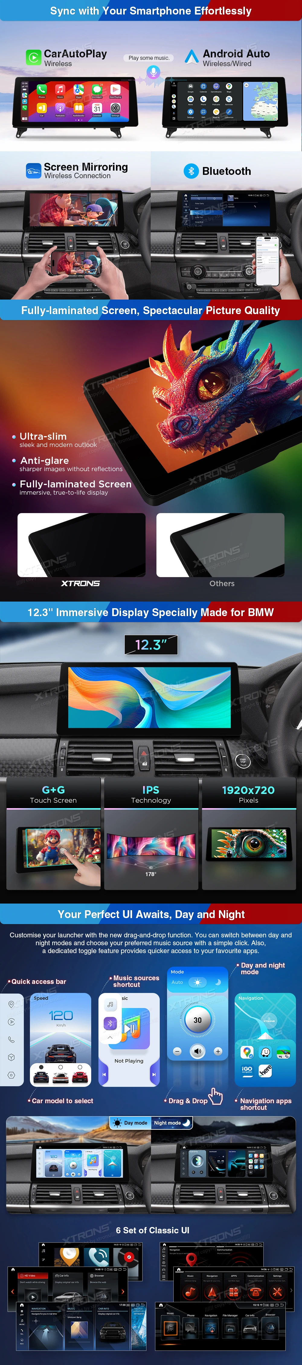 BMW X5 E70 and X6 CCC RHD 12.3 inch Android Screen with Wireless CarPlay, Android Auto and 4G | QGB24CCB12X5R: XTRONS specification poster 2 of 4