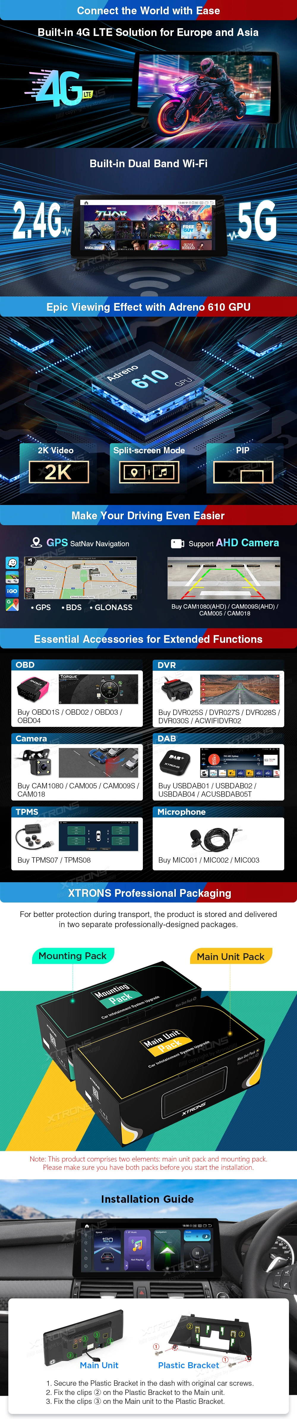 BMW X5 E70 and X6 CCC RHD 12.3 inch Android Screen with Wireless CarPlay, Android Auto and 4G | QGB24CCB12X5R: XTRONS specification poster 3 of 4
