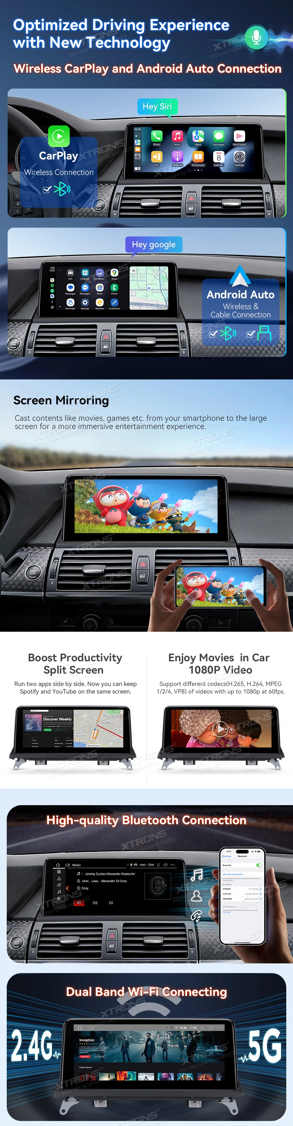 BMW X5 E70 and X6 E71 CCC 10.25 inch Android Screen with Wireless CarPlay, Android Auto and 4G | QDB10X5CC: XTRONS specification poster 3 of 5