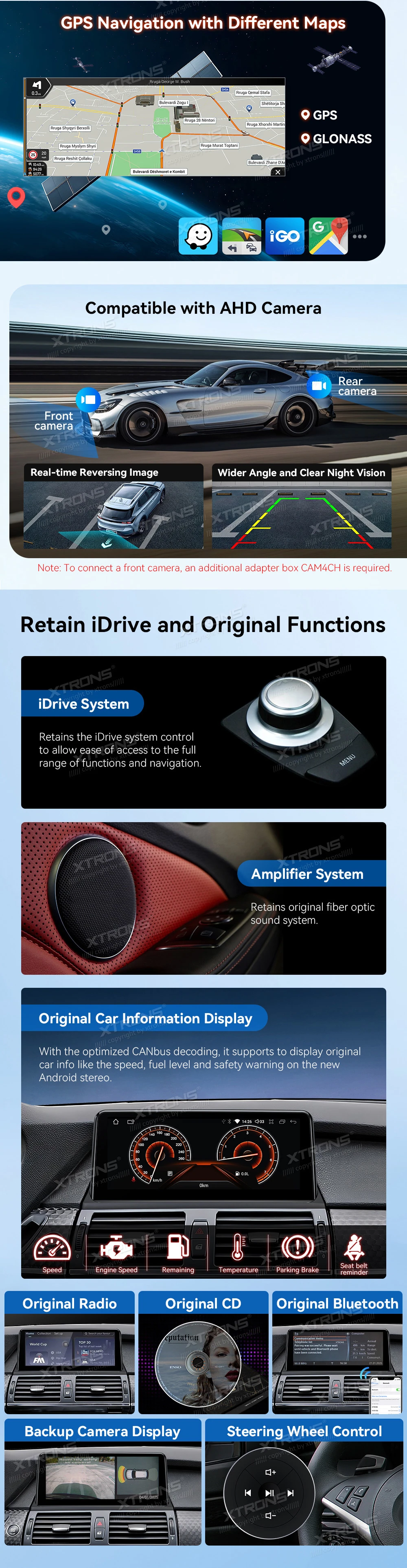 BMW X5 E70 and X6 E71 CCC 10.25 inch Android Screen with Wireless CarPlay, Android Auto and 4G | QDB10X5CC: XTRONS specification poster 4 of 5