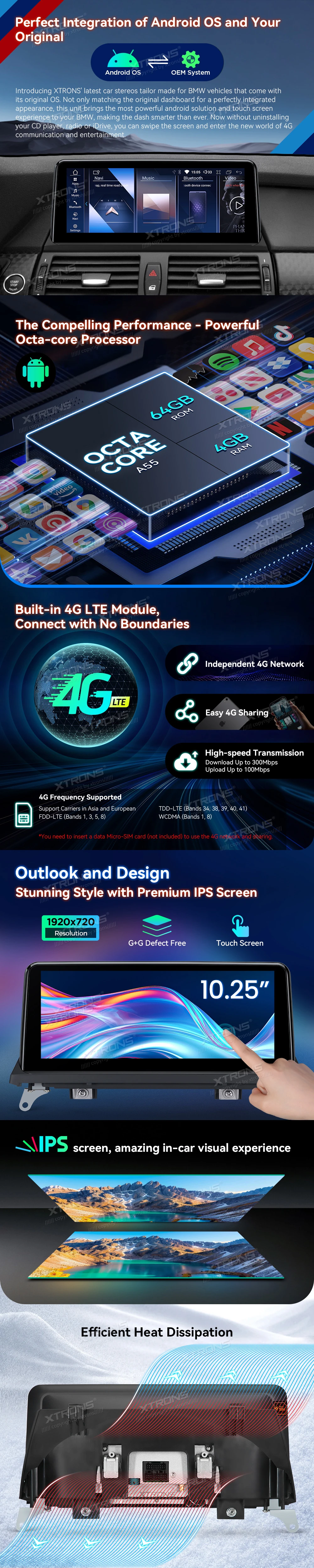 BMW X5 E70 and X6 E71 CIC 10.25 inch Android Screen with Wireless CarPlay, Android Auto and 4G | QDB10X5CI: XTRONS specification poster 2 of 5