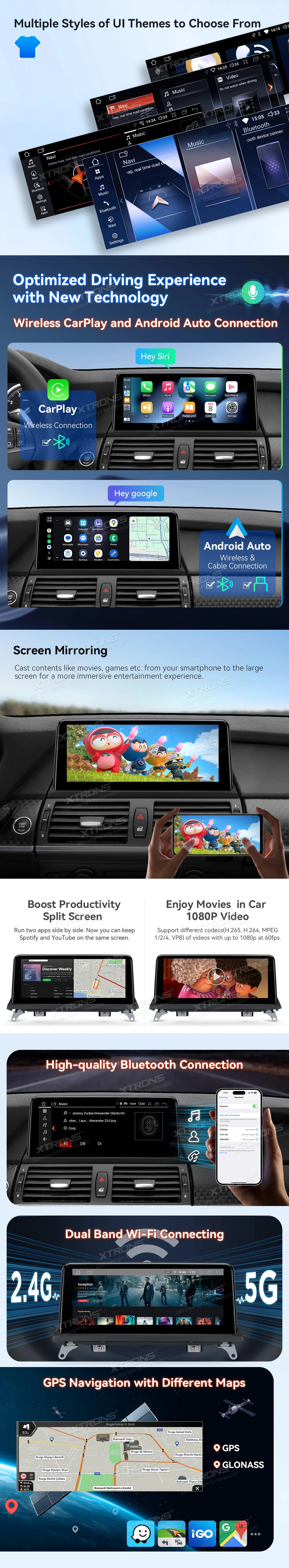BMW X5 E70 and X6 E71 CIC 10.25 inch Android Screen with Wireless CarPlay, Android Auto and 4G | QDB10X5CI: XTRONS specification poster 3 of 5
