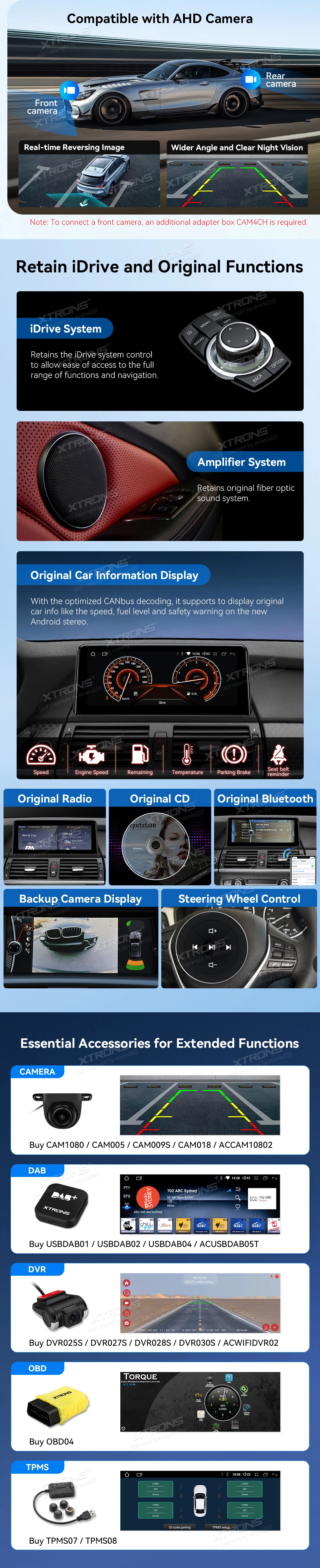 BMW X5 E70 and X6 E71 CIC 10.25 inch Android Screen with Wireless CarPlay, Android Auto and 4G | QDB10X5CI: XTRONS specification poster 4 of 5