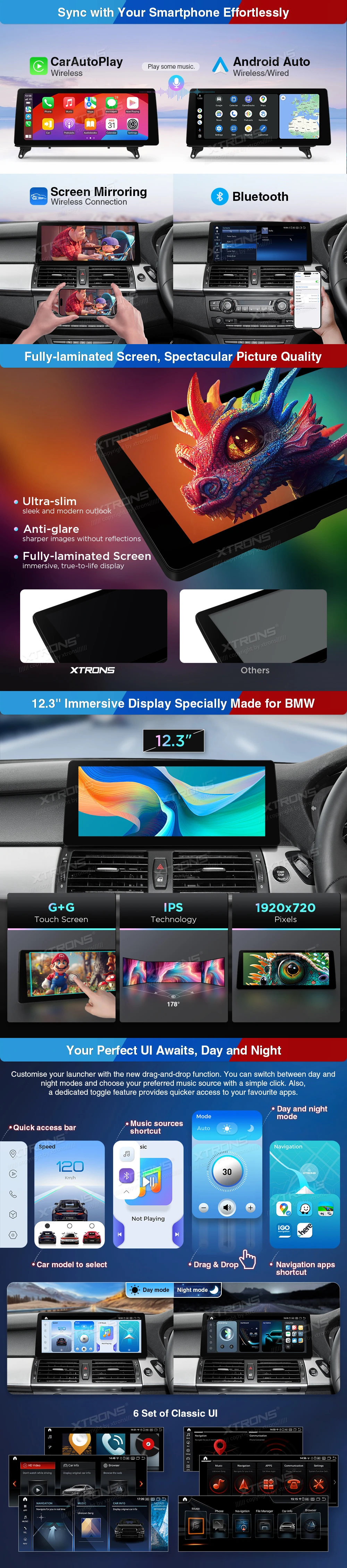 BMW X5 E70 and X6 E71 CIC RHD 12.3 inch Android 14 Head Unit with Wireless CarPlay and 4G | QGB24CIB12X5R: XTRONS specification poster 2 of 4