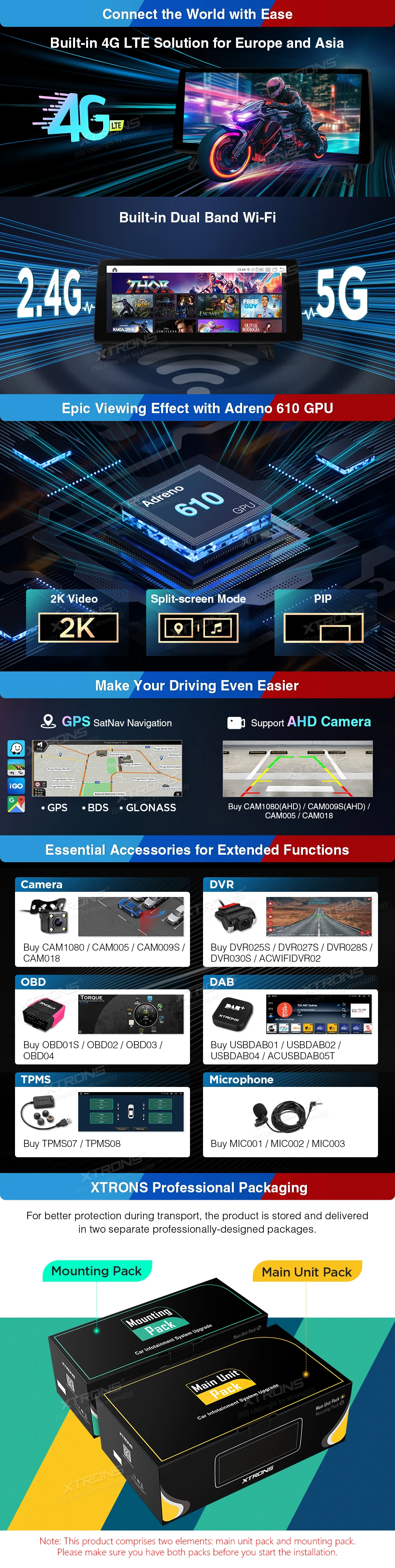 BMW X5 E70 and X6 E71 CIC RHD 12.3 inch Android 14 Head Unit with Wireless CarPlay and 4G | QGB24CIB12X5R: XTRONS specification poster 3 of 4