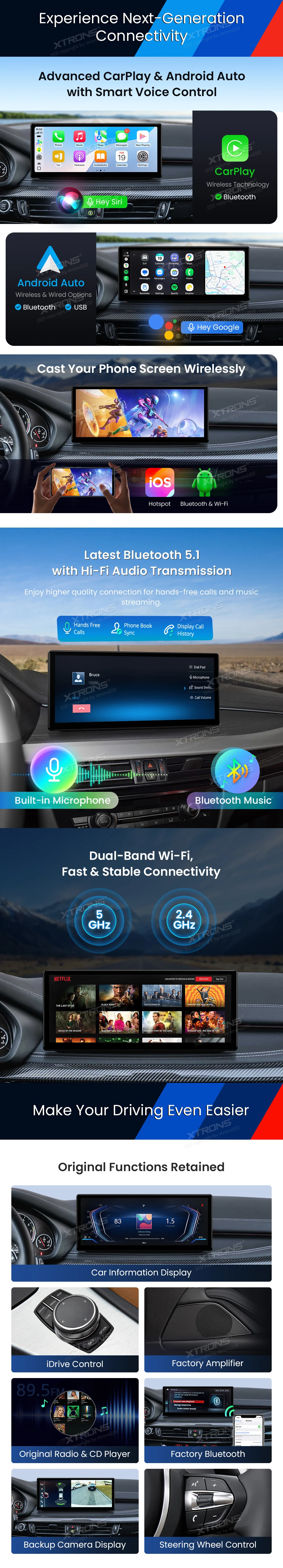 BMW X5 F15 and X6 F16 EVO 12.3 inch 2K Android Screen with Wireless CarPlay and Android Auto | QWBX24EVB12X5N: XTRONS specification poster 4 of 6