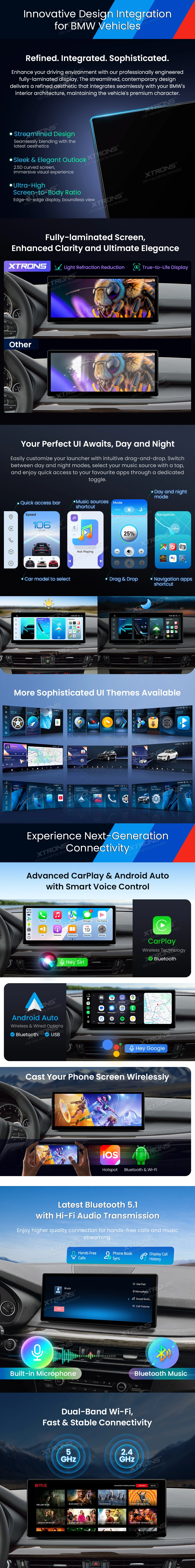 BMW X5 F15 and X6 F16 NBT 12.3 inch Android Screen with Wireless CarPlay and Android Auto | QWBX24NB12X5N: XTRONS specification poster 3 of 5