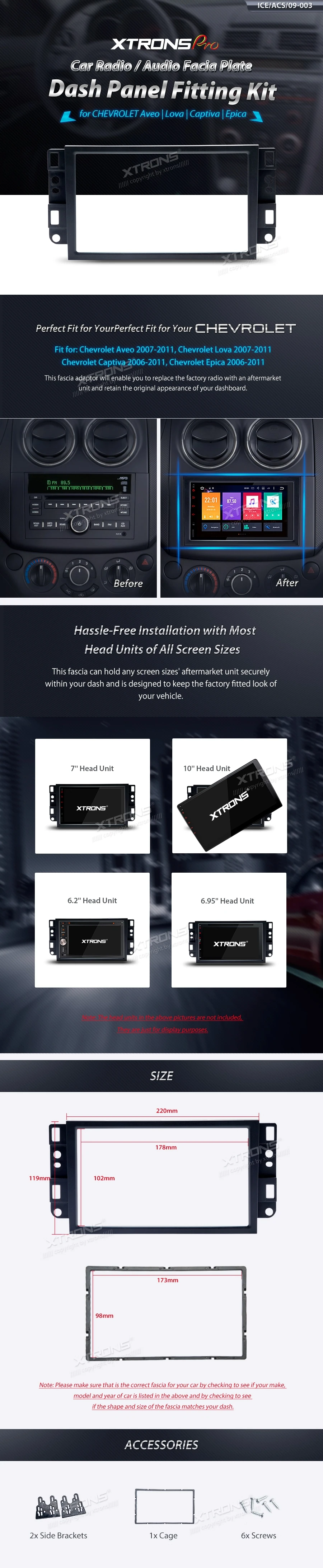 Chevrolet Aveo, Captiva and Epica Double DIN Fascia Panel | ICE/ACS/09-003: XTRONS specification poster 1 of 1