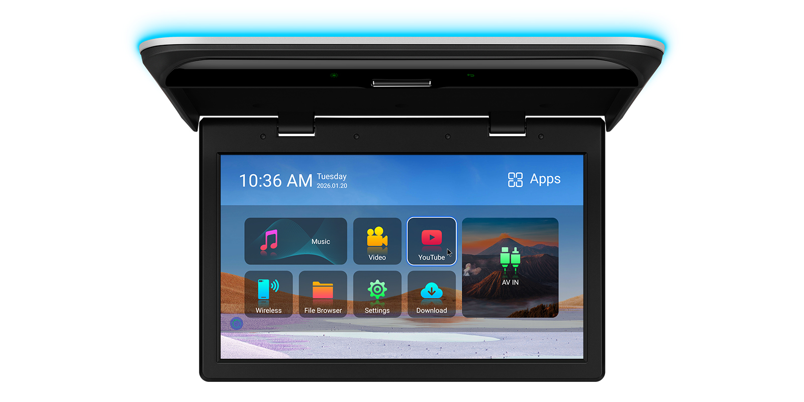 15.6 inch Android Flip Down Roof Screen with IPS Display, 4K Video Decoding and Screen Mirroring | CM157AF, image 1 of 23