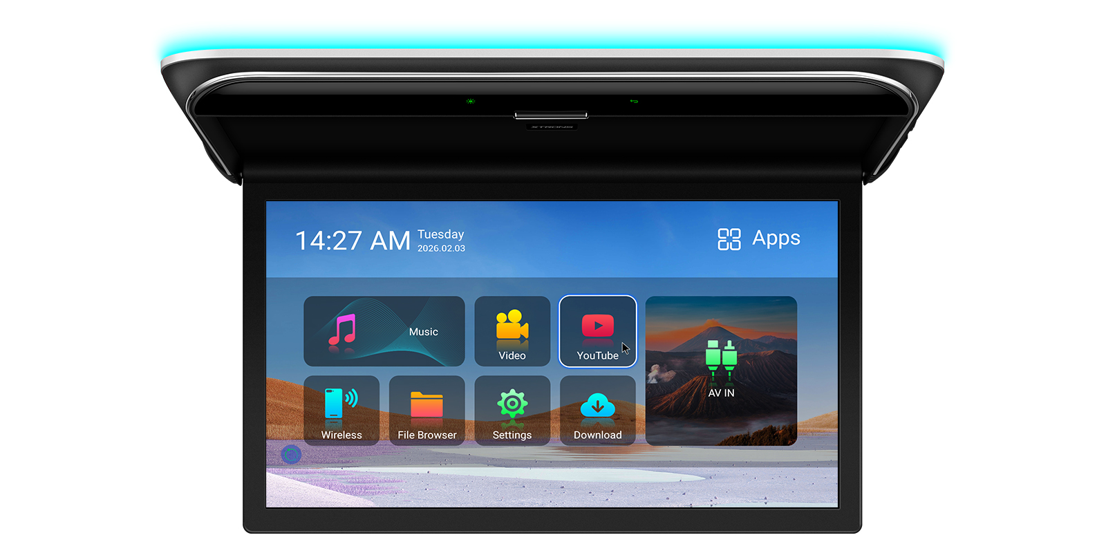19.5 inch Android Flip Down Roof Screen for Coaches and Motorhomes with 4K Playback and HDMI | CM195, image 1 of 15