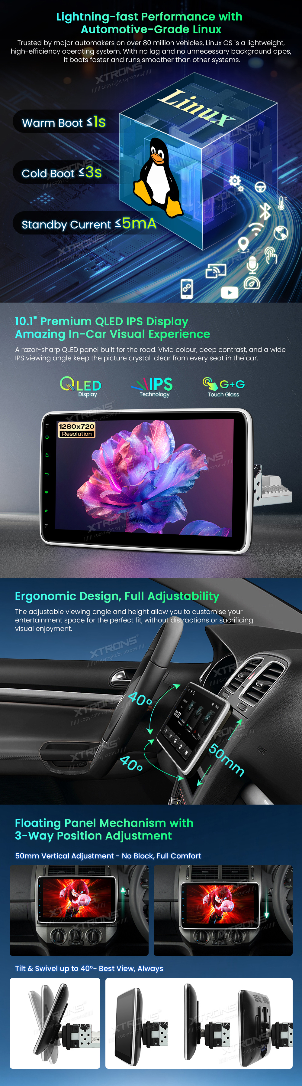 Universal Single DIN 10.1 inch Car Stereo with Wireless CarPlay, Android Auto and DSP | DL10H: XTRONS specification poster 2 of 6