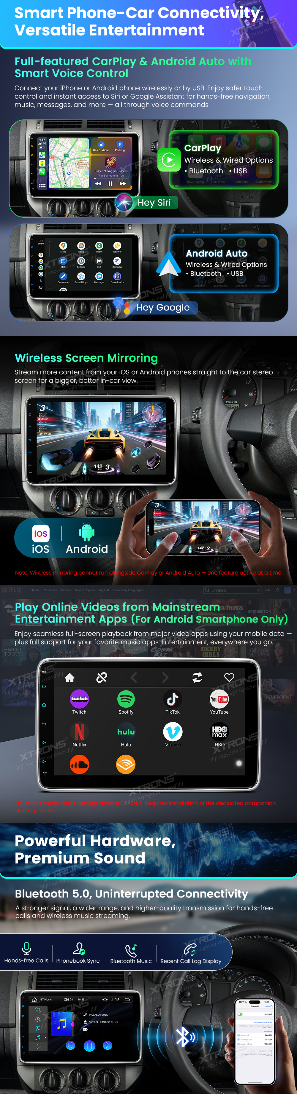 Universal Single DIN 10.1 inch Car Stereo with Wireless CarPlay, Android Auto and DSP | DL10H: XTRONS specification poster 3 of 6