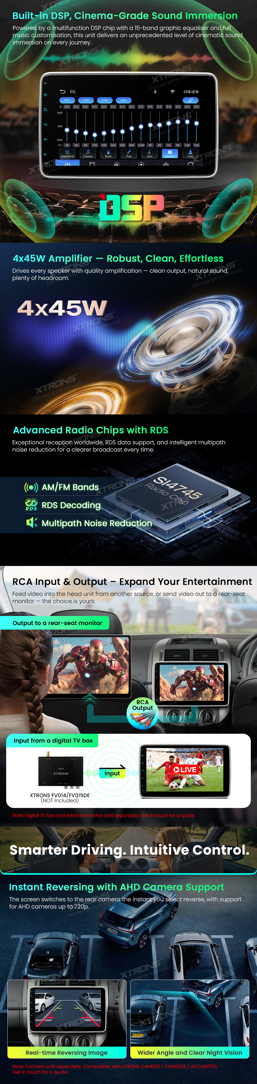Universal Single DIN 10.1 inch Car Stereo with Wireless CarPlay, Android Auto and DSP | DL10H: XTRONS specification poster 4 of 6