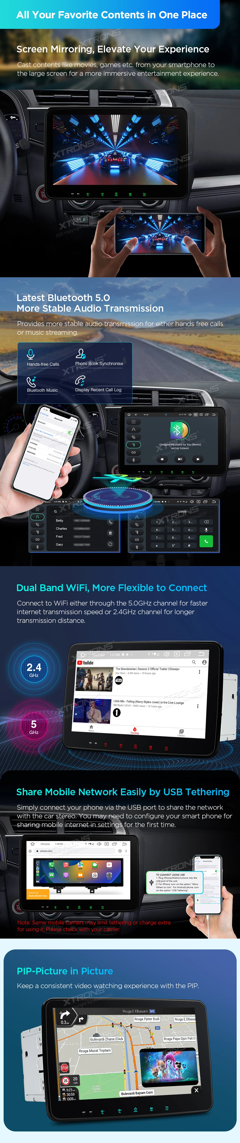 Double DIN 10.1 inch Android 14 Car Stereo with Wireless CarPlay, Android Auto and 4G | TX123GS: XTRONS specification poster 5 of 8