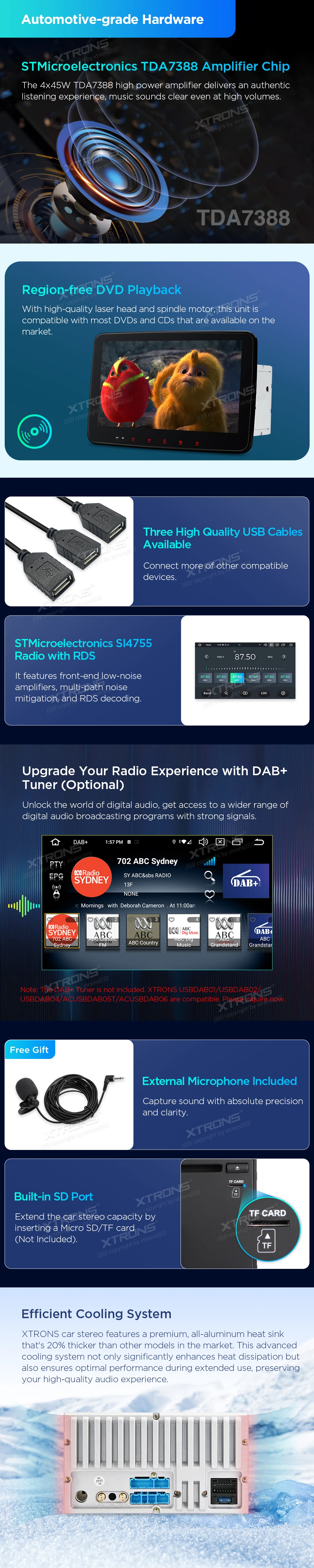 Double DIN 10.1 inch Android 14 Car Stereo with Wireless CarPlay, Android Auto and 4G | TX123GS: XTRONS specification poster 6 of 8