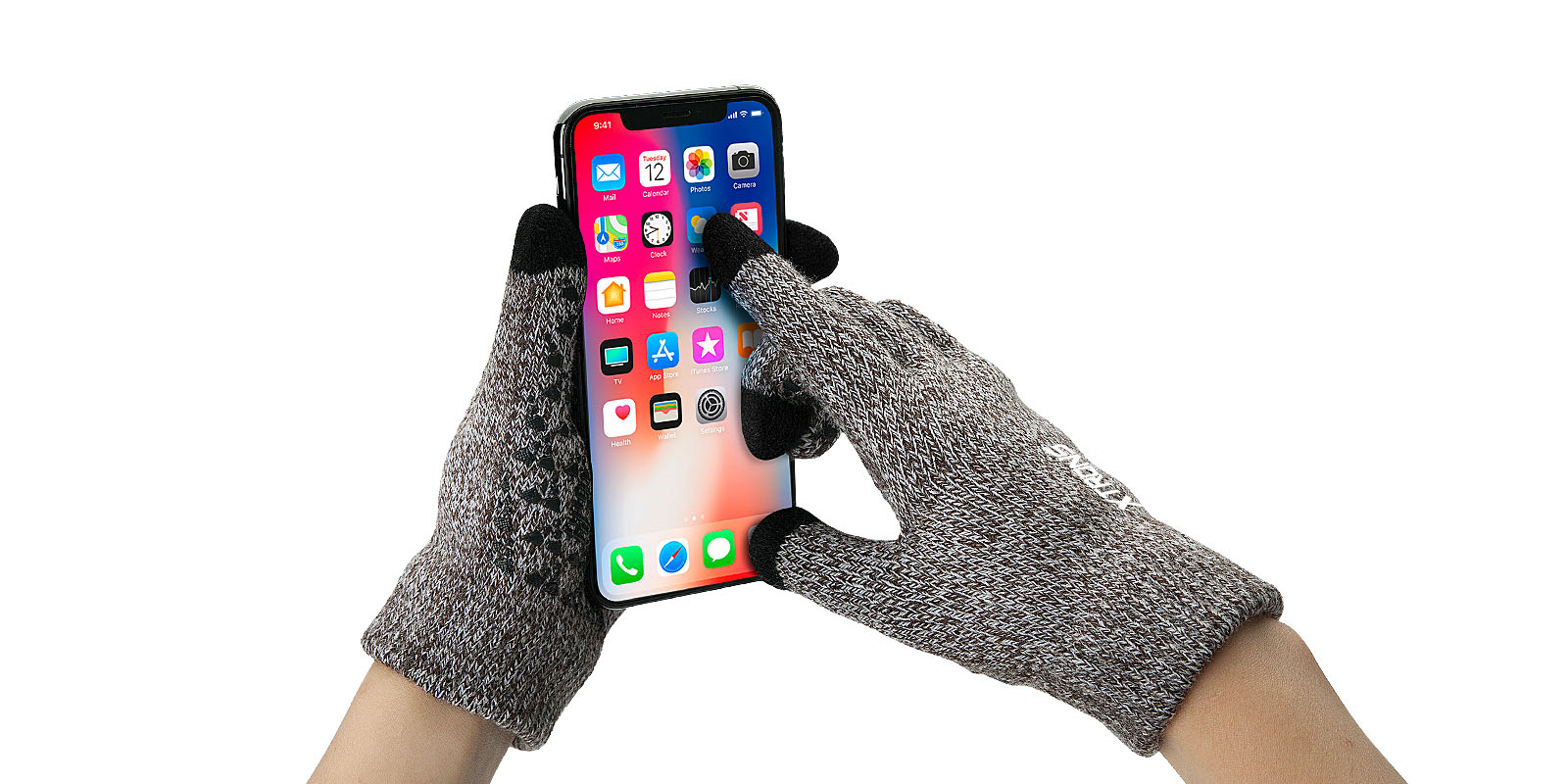 Black Touch Screen Winter Knit Gloves with Conductive Fingertips | EE/ACS/SPG02B, image 1 of 3