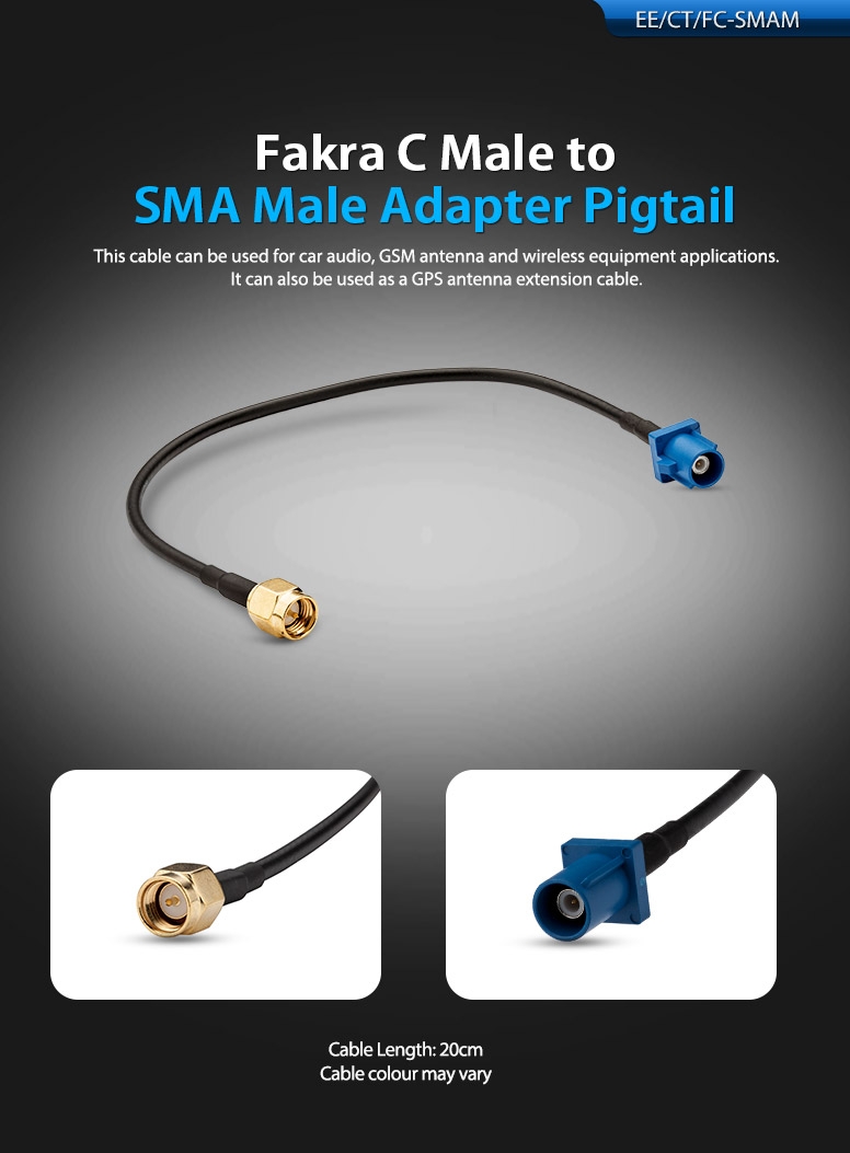 Universal Fakra C Male to SMA Male Adapter Pigtail, 20 cm | EE/CT/FC-SMAM: XTRONS specification poster 1 of 1