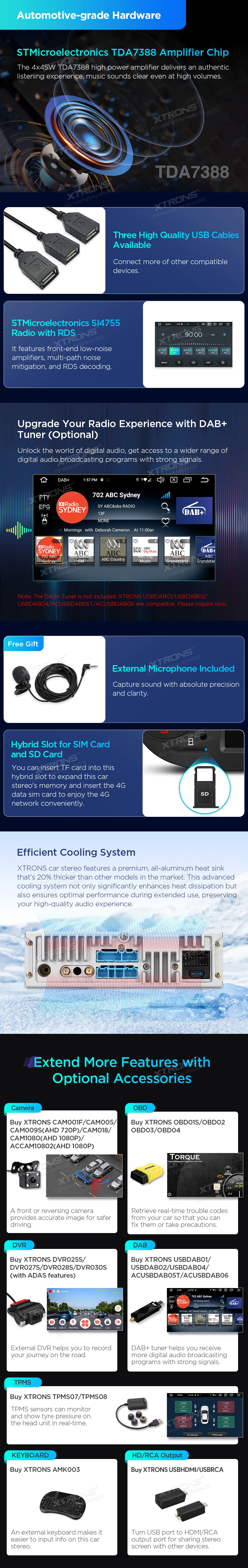 Fiat 500 7 inch Android Head Unit with Wireless CarPlay, Android Auto, 4G and AKM DSP | PX7450FBLGS: XTRONS specification poster 5 of 6