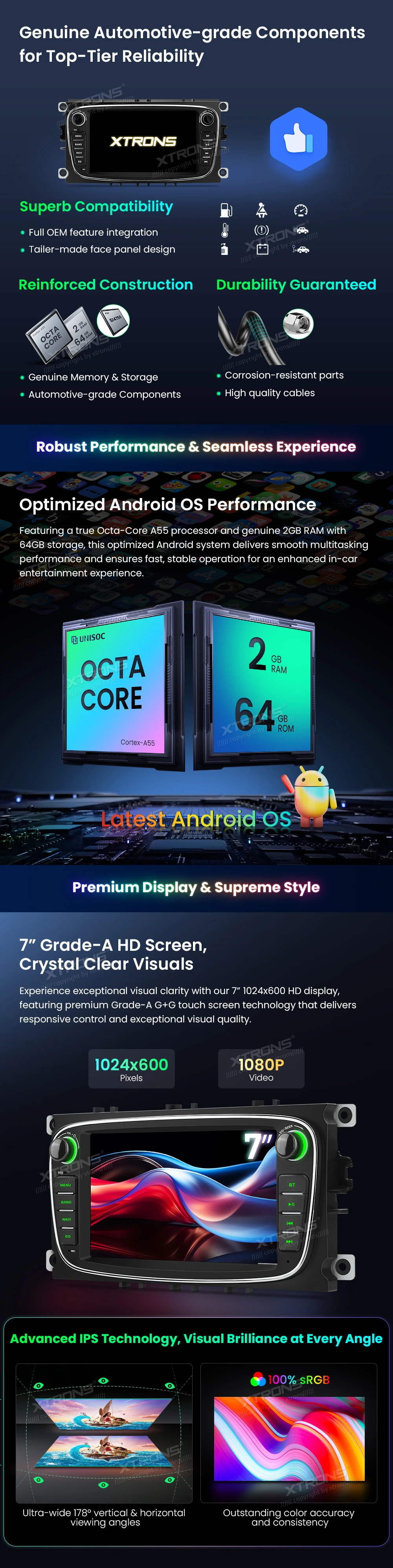 Ford Focus, Mondeo, C-Max and S-Max 7″ Android Head Unit with Wireless CarPlay and Android Auto | IDS70FSFBL: XTRONS specification poster 2 of 6