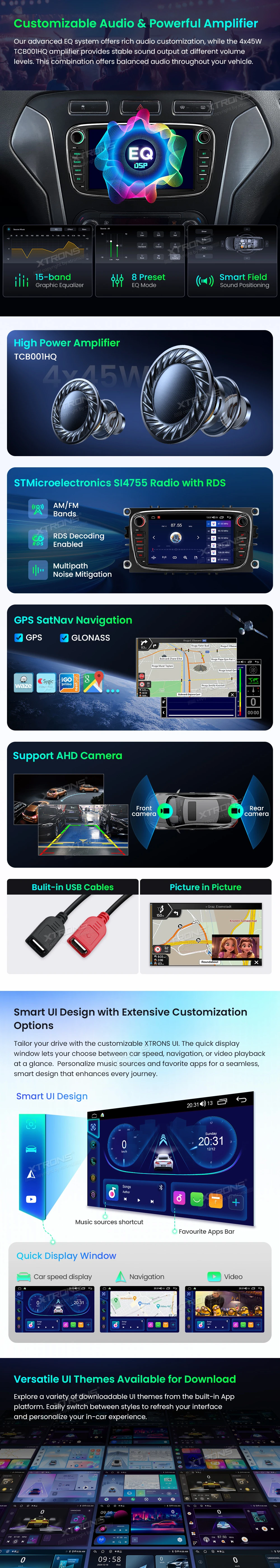 Ford Focus, Mondeo, C-Max and S-Max 7″ Android Head Unit with Wireless CarPlay and Android Auto | IDS70FSFBL: XTRONS specification poster 4 of 6
