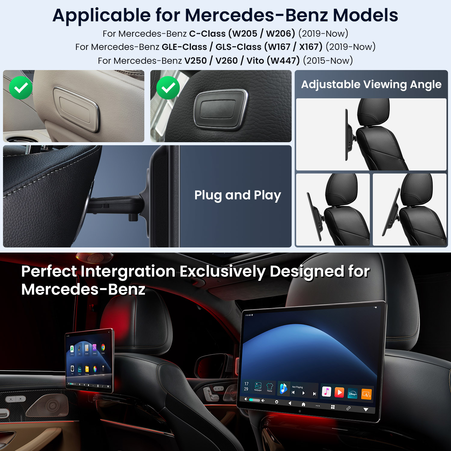 Mercedes-Benz 14 inch Android Headrest Screen with 4G, Screen Mirroring and HD Input | HM140M, image 15 of 15