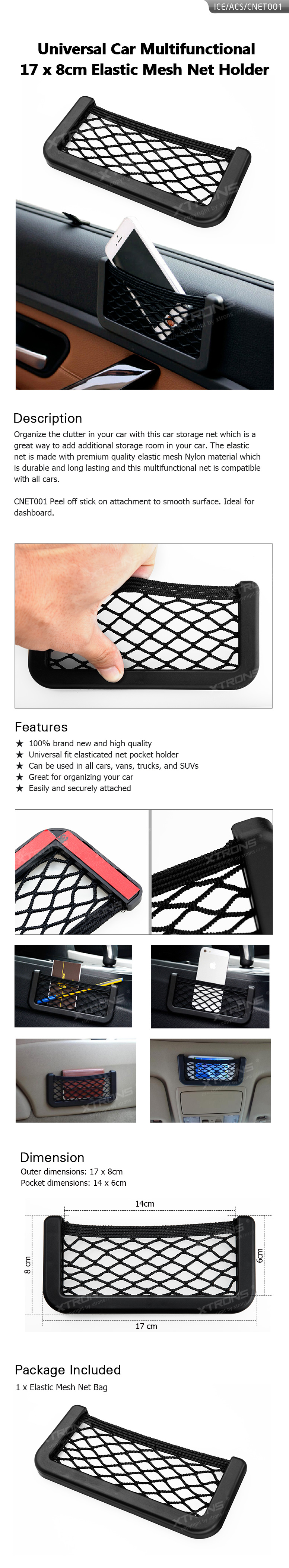 Universal Stick-On Elastic Mesh Net Holder for the Dashboard, 17 x 8cm | ICE/ACS/CNET001: XTRONS specification poster 1 of 1