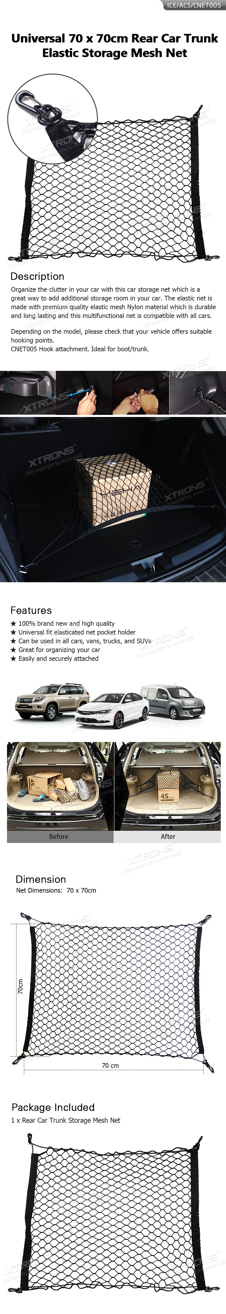 Universal 70 x 70cm Elastic Boot Storage Mesh Net | ICE/ACS/CNET005: XTRONS specification poster 1 of 1