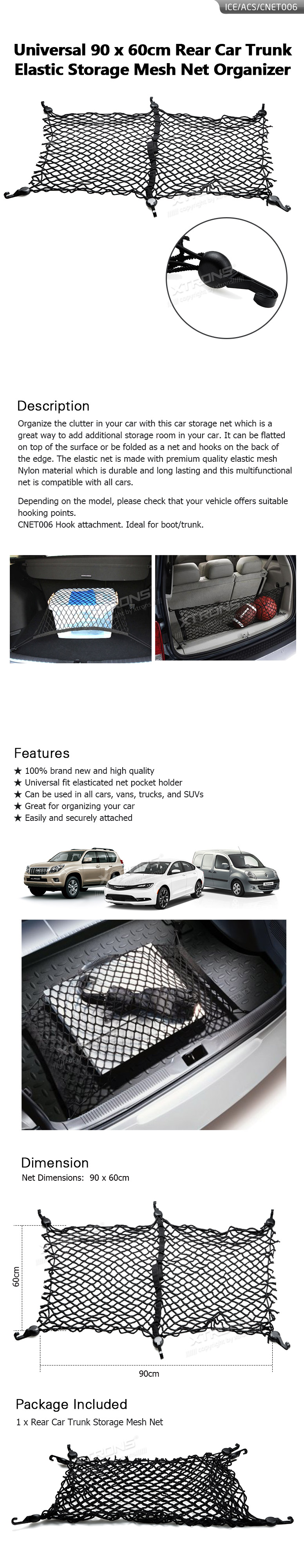 Universal 90 x 60cm Elastic Boot Storage Mesh Net | ICE/ACS/CNET006: XTRONS specification poster 1 of 1