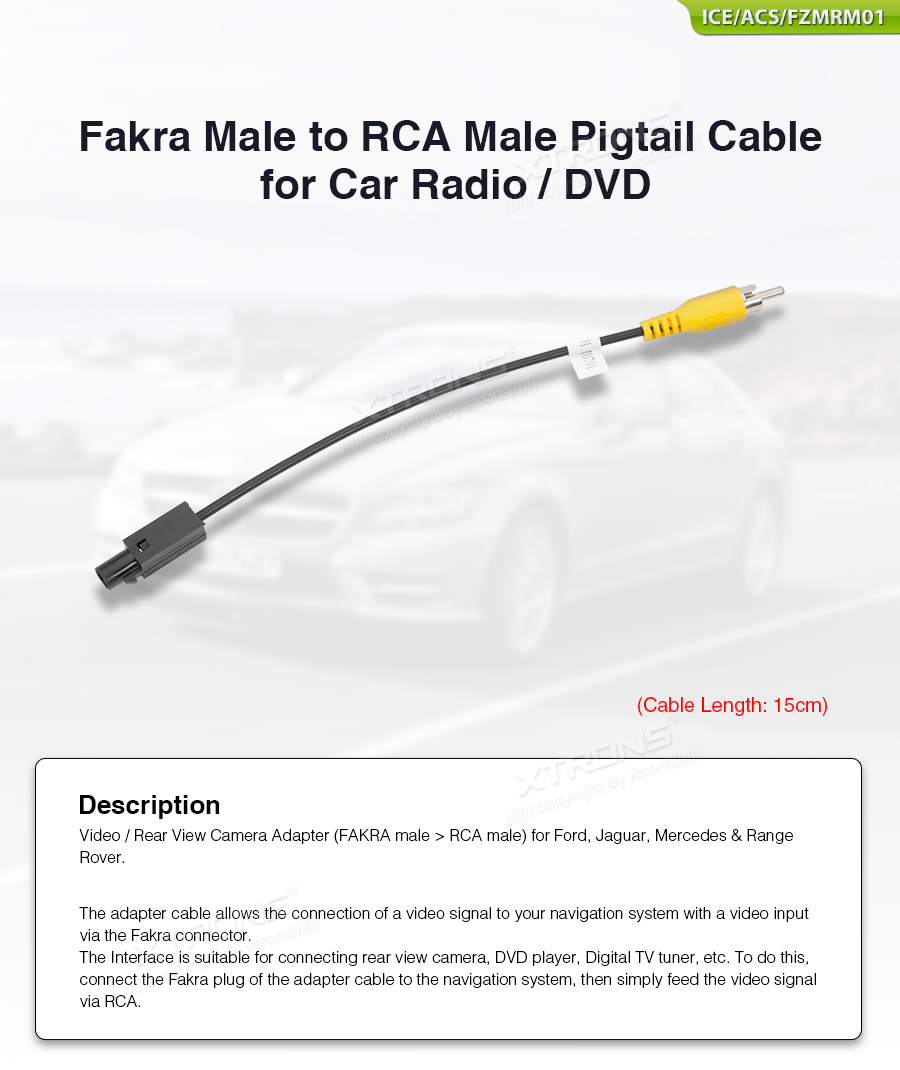 Fakra Male to RCA Male Video Adapter Cable for Reversing Cameras | ICE/ACS/FZMRM01: XTRONS specification poster 1 of 1