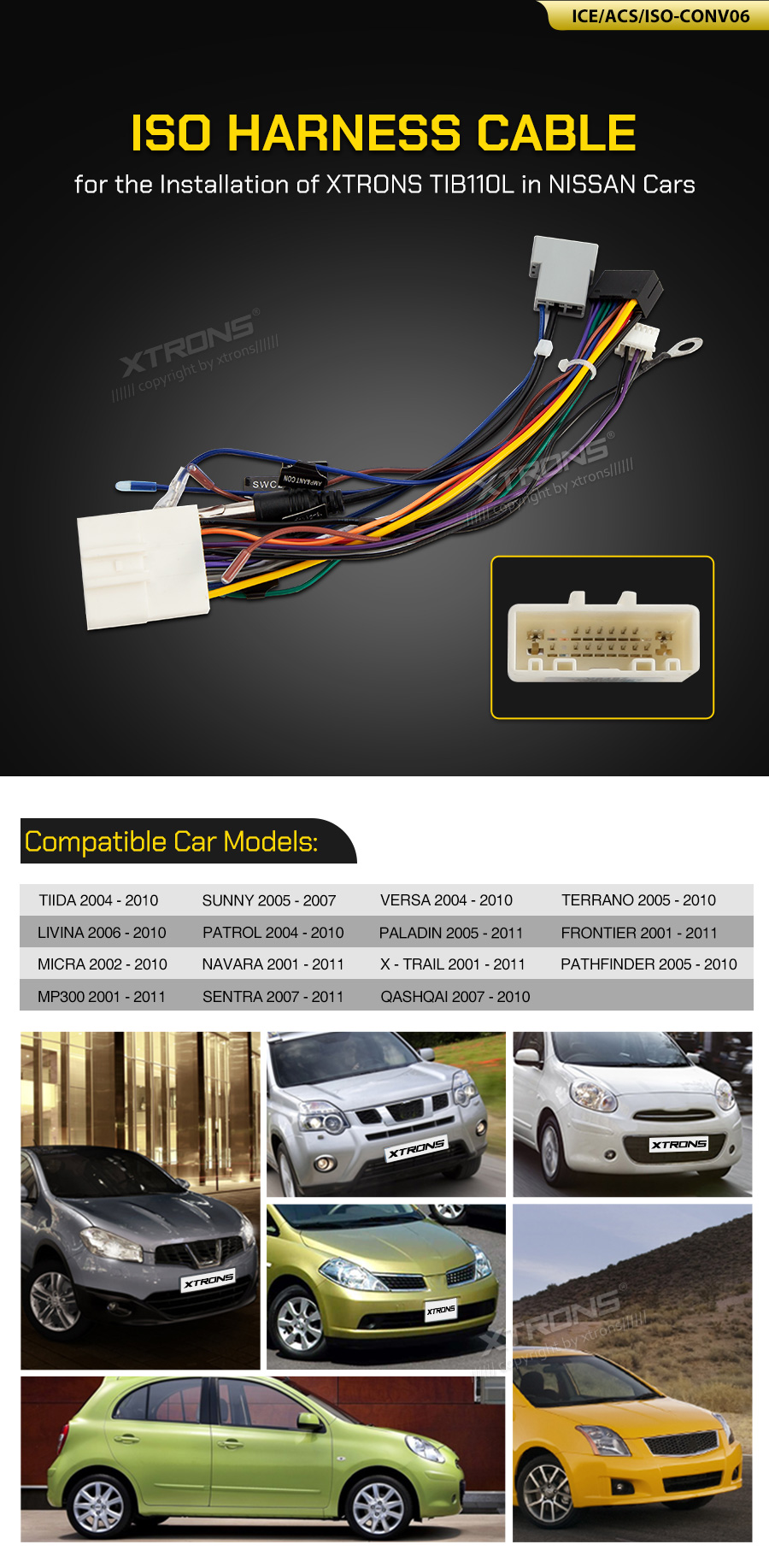 Nissan ISO Harness Cable for XTRONS TIB110L | ICE/ACS/ISO-CONV06: XTRONS specification poster 1 of 1